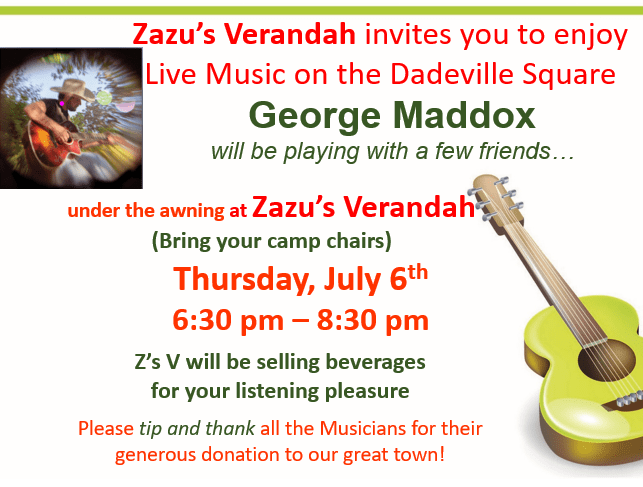 Invitation for live music played by George Maddox