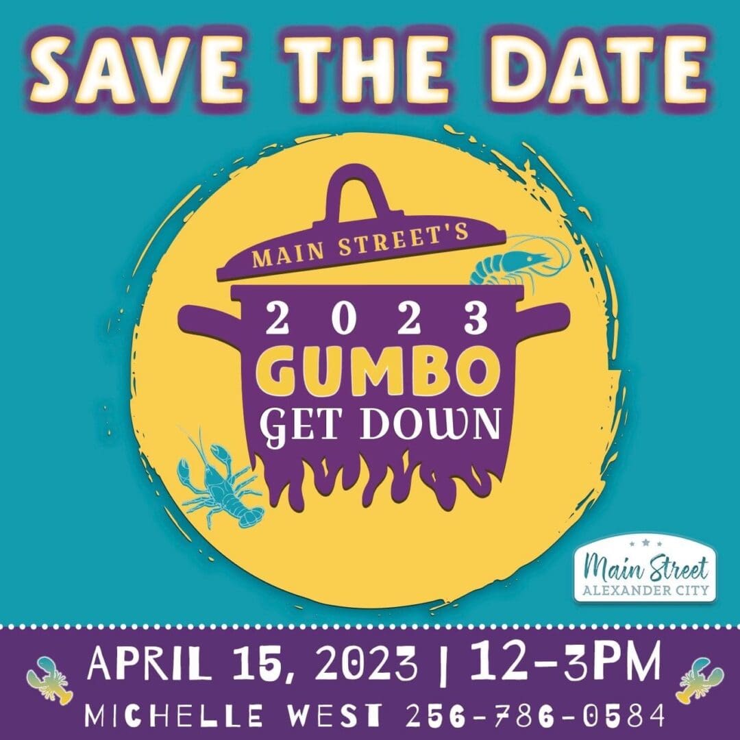 Gumbo get down save the date on teal green background